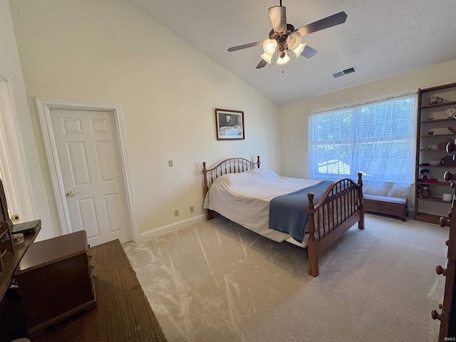 1804 Canyon Creek Dr, Lafayette, IN 47909 - bedroom with light carpet, baseboards, a ceiling fan, and high vaulted ceiling