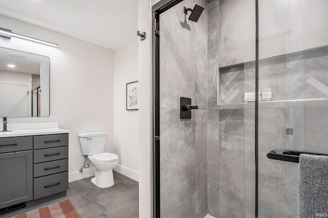 16166 Candlewycke Ct, Granger, IN 46530 - bathroom featuring a shower stall, toilet, vanity, and baseboards