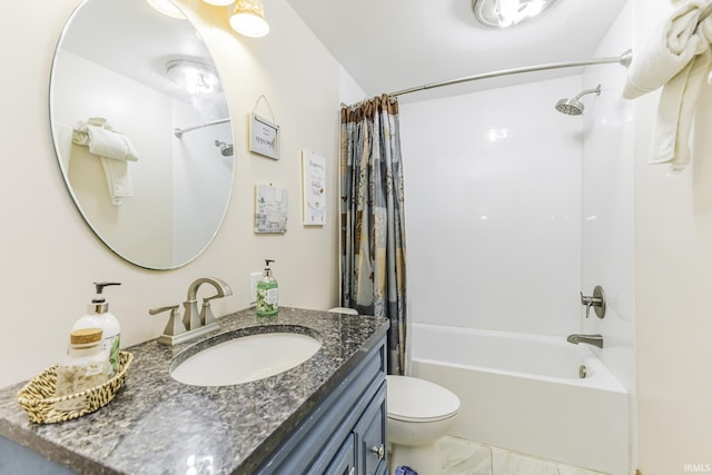 11009 S County Road 300 W, Muncie, IN 47302 - bathroom with shower / bath combo, toilet, vanity, and marble finish flooring