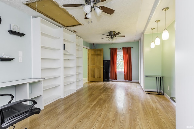 11009 S County Road 300 W, Muncie, IN 47302 - unfurnished living room featuring ceiling fan, a textured ceiling, light wood-type flooring, and baseboards