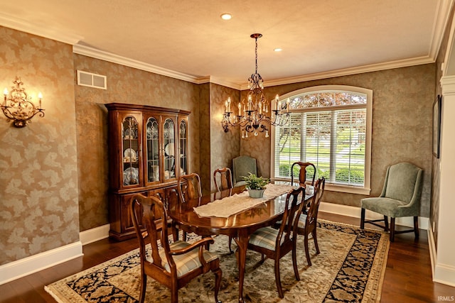 5198 Gardenia Ct, West Lafayette, IN 47906 - dining area with a chandelier, dark wood-style floors, baseboards, ornamental molding, and recessed lighting