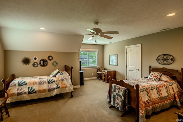 5198 Gardenia Ct, West Lafayette, IN 47906 - bedroom with light colored carpet, ceiling fan, baseboards, recessed lighting, and a textured ceiling