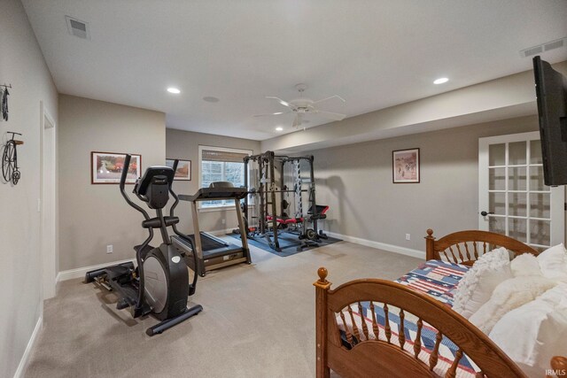 5198 Gardenia Ct, West Lafayette, IN 47906 - exercise room featuring baseboards, recessed lighting, a ceiling fan, and carpet flooring