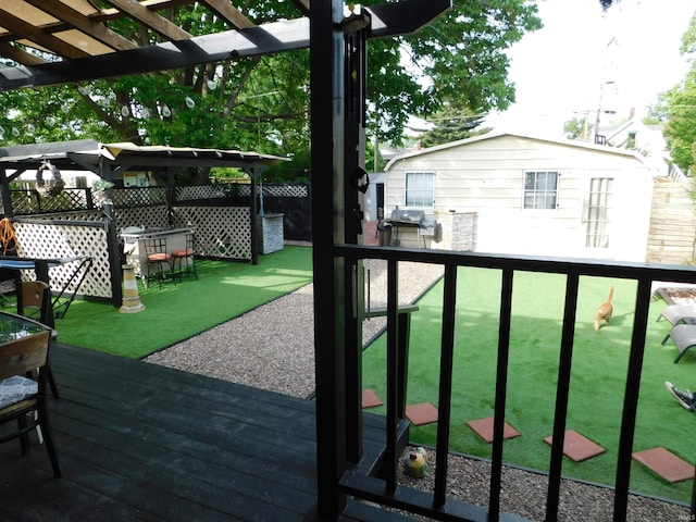 418 Watt St, Jeffersonville, IN 47130 - wooden deck featuring a pergola and fence