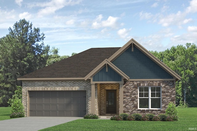 6968 Barlow Ct, Newburgh, IN 47630 - view of front of home featuring an attached garage, a front lawn, driveway, and stone siding