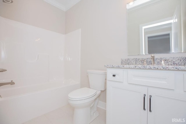 6968 Barlow Ct, Newburgh, IN 47630 - full bathroom featuring toilet, vanity, tile patterned flooring, ornamental molding, and shower / washtub combination