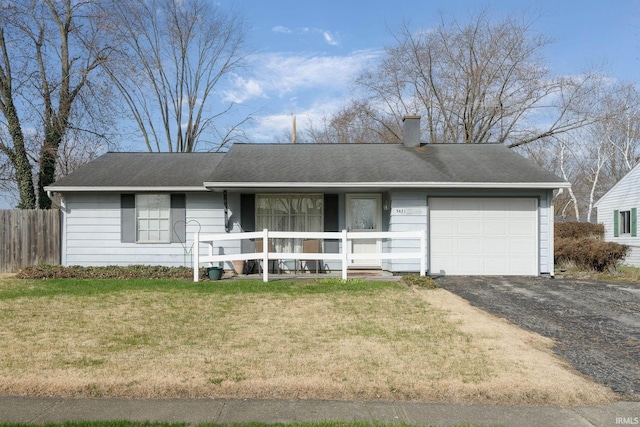 5621 Council Ring Blvd, Kokomo, IN 46902 - ranch-style house featuring covered porch, a garage, driveway, a chimney, and a shingled roof