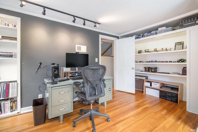 423 N Esther St, South Bend, IN 46617 - office area featuring rail lighting, light wood finished floors, and crown molding