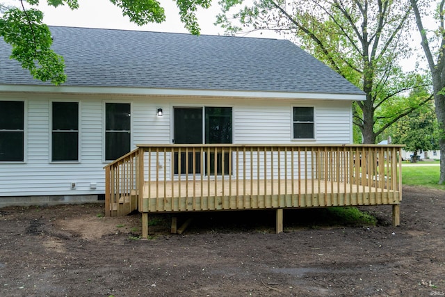 3214 Burr Oak Ave, Elkhart, IN 46517 - rear view of house with roof with shingles and a wooden deck