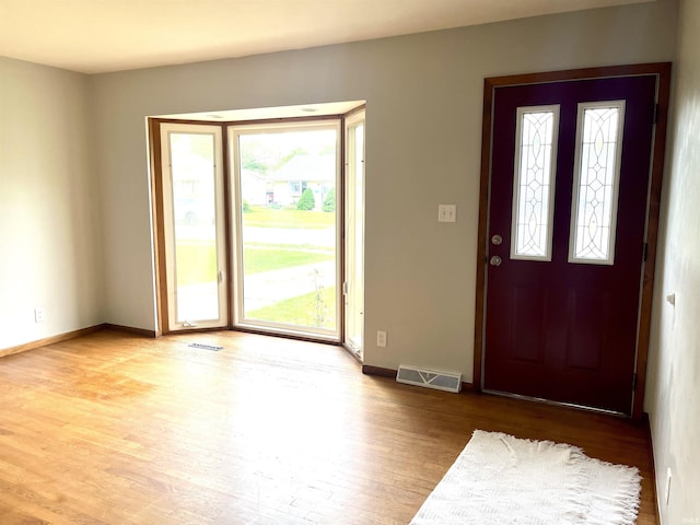 entrance foyer with healthy amount of natural light, wood finished floors, and baseboards