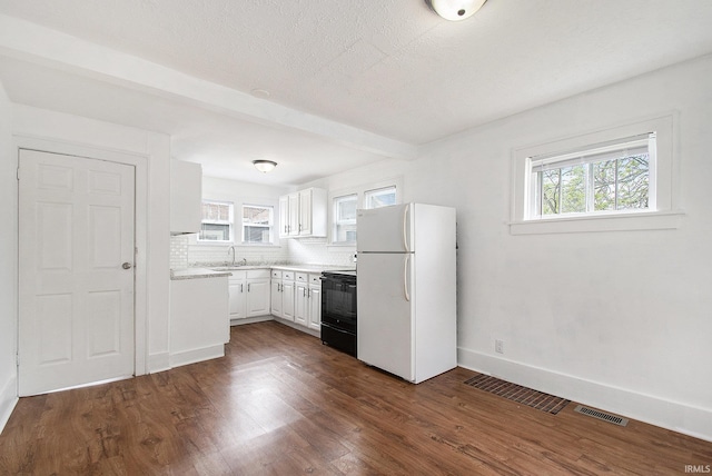 241 E Fairview Ave, South Bend, IN 46614 - kitchen featuring freestanding refrigerator, black / electric stove, a sink, and healthy amount of natural light