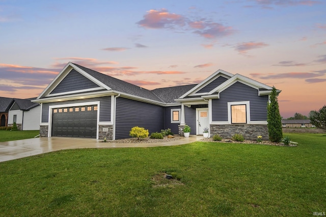 422 Westward Dr, Butler, IN 46721 - craftsman-style house featuring stone siding, a yard, and a garage