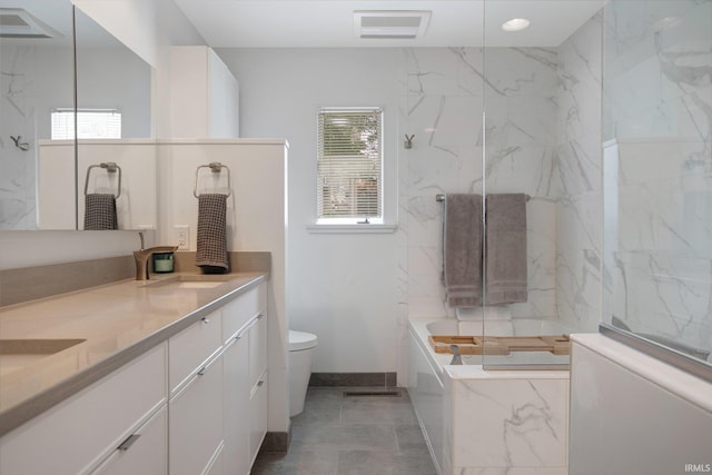 22147 Sunset Ln, Elkhart, IN 46516 - full bathroom featuring toilet, double vanity, and baseboards