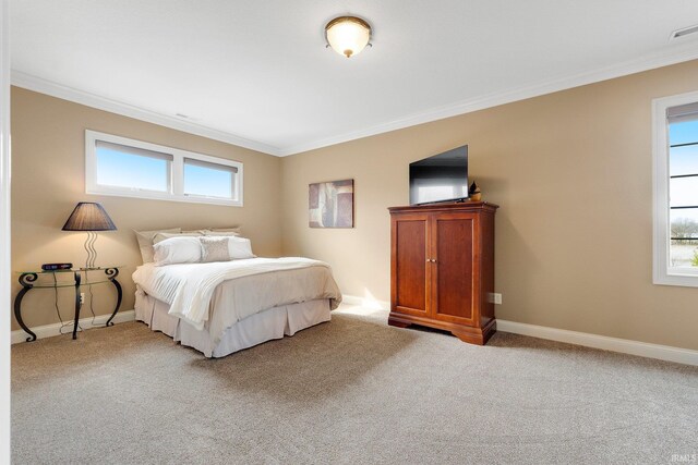 6482 Hollopeter Rd, Leo, IN 46765 - bedroom with ornamental molding, multiple windows, and light carpet
