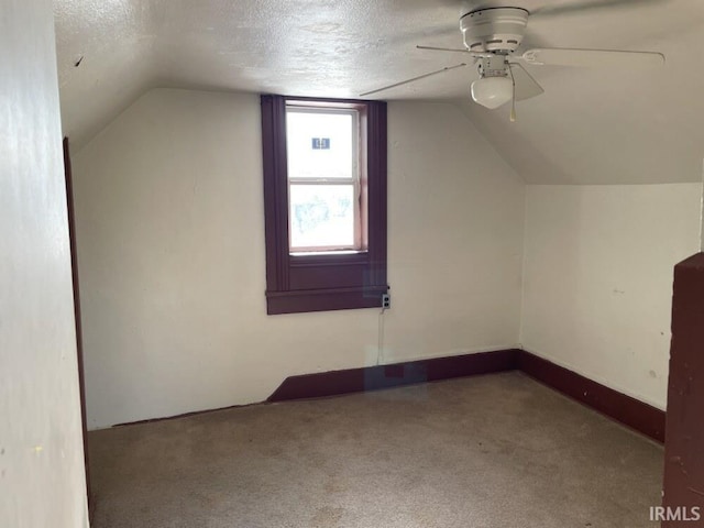 251 N Snowden St, Andrews, IN 46702 - additional living space featuring lofted ceiling, a ceiling fan, a textured ceiling, and carpet floors
