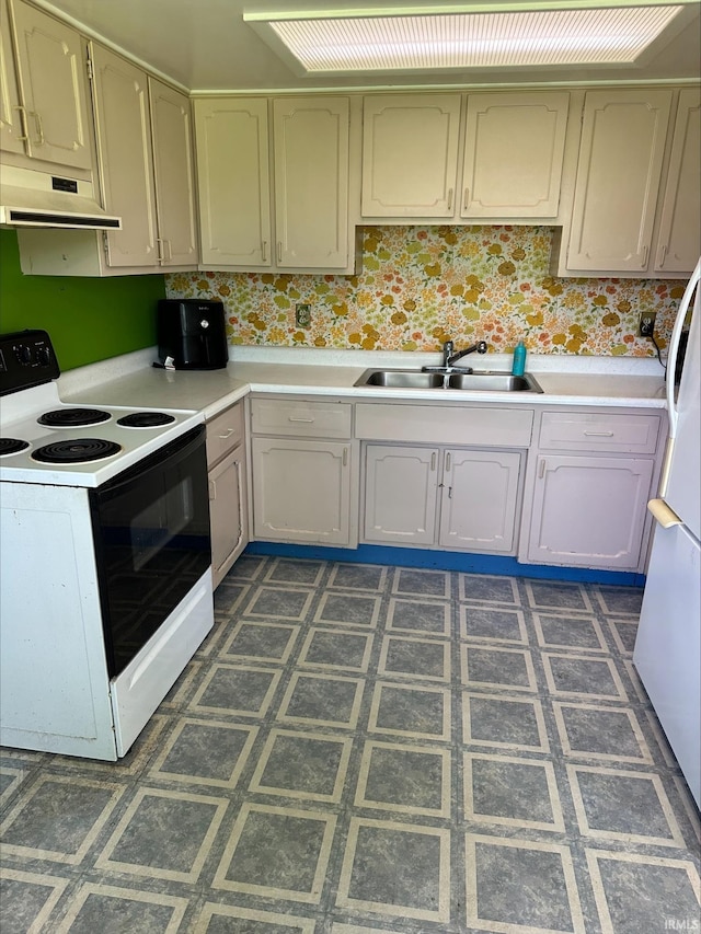 3586 E 100 S, Kokomo, IN 46902 - kitchen featuring range with electric cooktop, a sink, under cabinet range hood, and light countertops