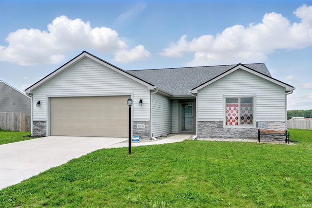 1806 Waynedale Dr, Garrett, IN 46738 - view of front of home featuring stone siding, an attached garage, concrete driveway, and a shingled roof
