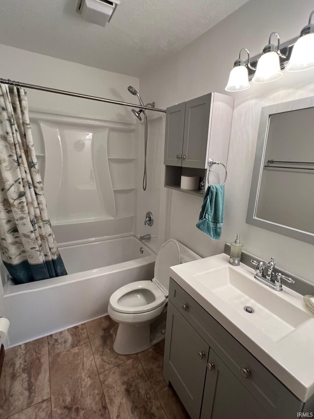 211 Mccutcheon Dr, Lafayette, IN 47909 - bathroom with shower / tub combo with curtain, toilet, vanity, and a textured ceiling