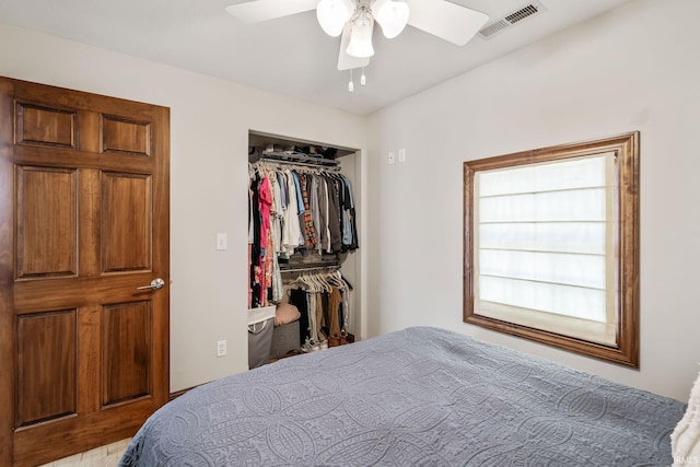 bedroom featuring a closet and ceiling fan