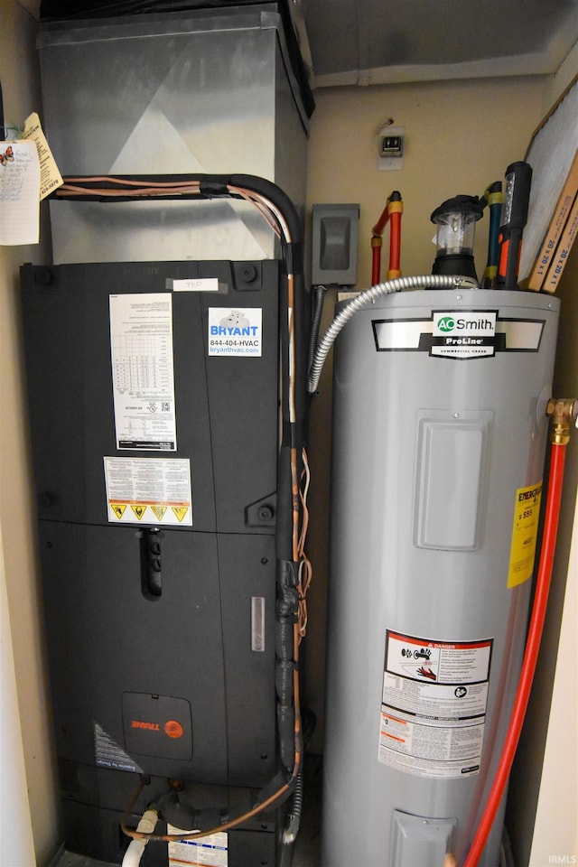 4101 Saddlebrooke Ln, Evansville, IN 47715 - utility room featuring electric water heater and heating unit