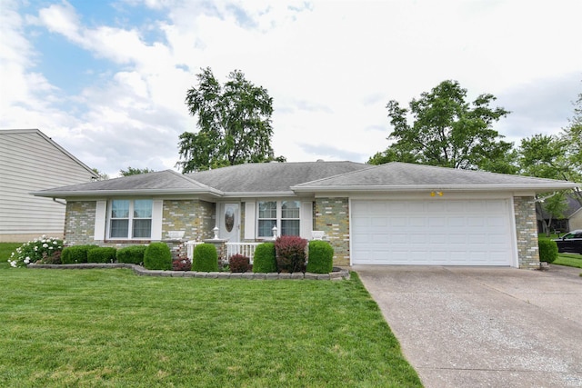 4101 Saddlebrooke Ln, Evansville, IN 47715 - single story home featuring an attached garage, concrete driveway, a front lawn, and brick siding
