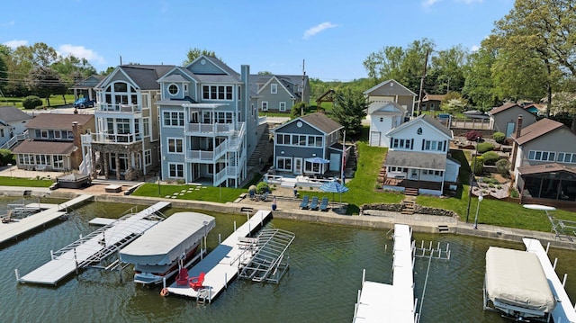 dock with a water view and boat lift