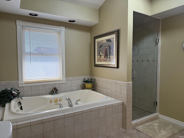 2110 Denson Ave, Bedford, IN 47421 - full bath with a stall shower, a bath, and tile patterned floors