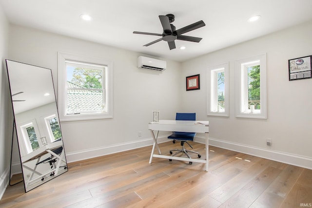 4 Edgewater Pl, Elkhart, IN 46516 - home office with a wall mounted air conditioner, light wood-type flooring, baseboards, and recessed lighting