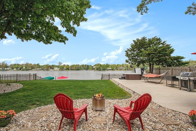 4 Edgewater Pl, Elkhart, IN 46516 - view of yard with a fire pit, a patio, and a water view