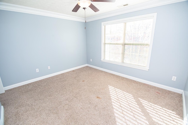 3905 Rushgrove Dr, Lafayette, IN 47909 - spare room with carpet, ornamental molding, a ceiling fan, and baseboards