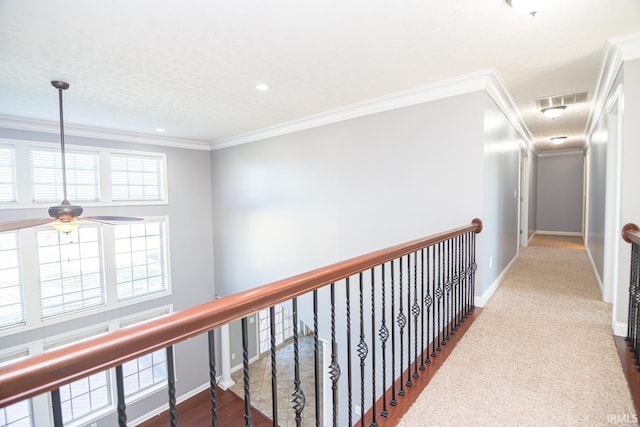 3905 Rushgrove Dr, Lafayette, IN 47909 - hall featuring crown molding, baseboards, recessed lighting, and an upstairs landing