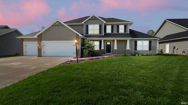 5937 Liam Ln, Fort Wayne, IN 46818 - craftsman inspired home with driveway, a garage, a porch, and a lawn