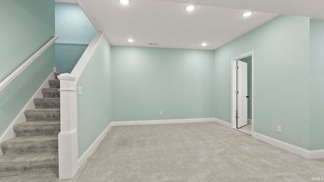 5937 Liam Ln, Fort Wayne, IN 46818 - below grade area featuring carpet, recessed lighting, stairs, and baseboards