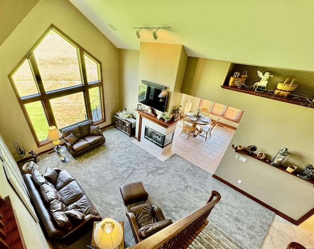16529 State Road 1st Rd, Spencerville, IN 46788 - living area with carpet and a fireplace with flush hearth