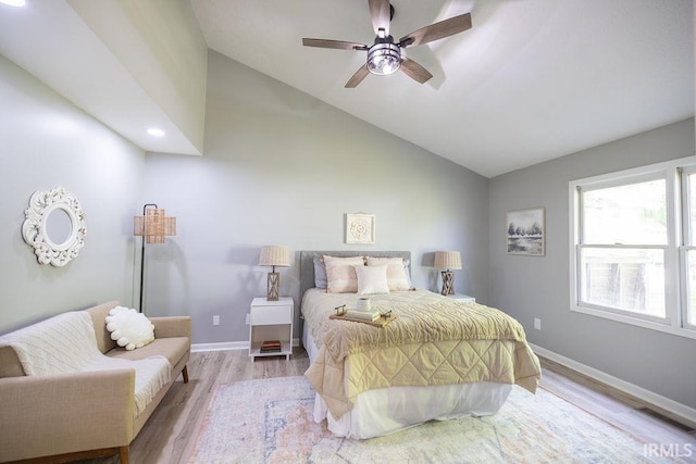 103 Bluebird Ln, Sulphur Springs, IN 47388 - bedroom featuring lofted ceiling, wood finished floors, baseboards, ceiling fan, and recessed lighting