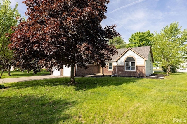 103 Bluebird Ln, Sulphur Springs, IN 47388 - view of front of property with driveway, brick siding, a front lawn, and a garage