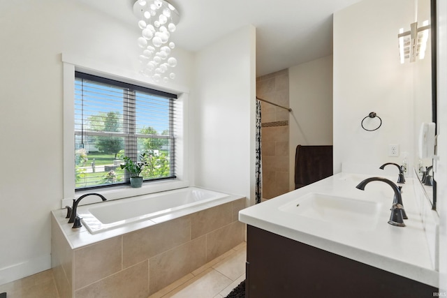 1263 E Legacy Ln, Winona Lake, IN 46590 - bathroom featuring a bath, tiled shower, tile patterned floors, and double vanity