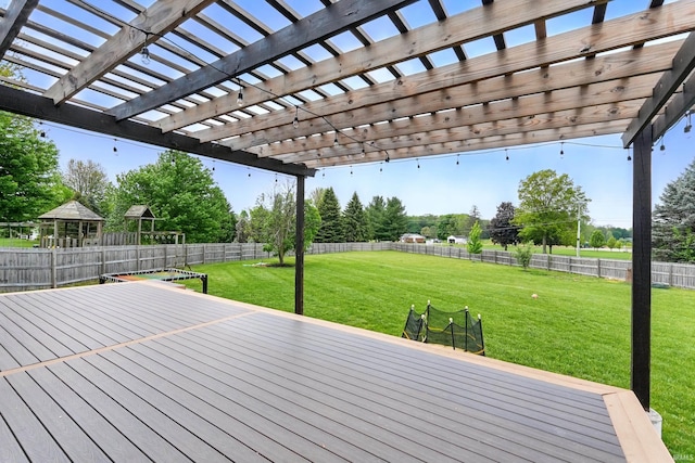 1263 E Legacy Ln, Winona Lake, IN 46590 - wooden terrace with a trampoline and a pergola