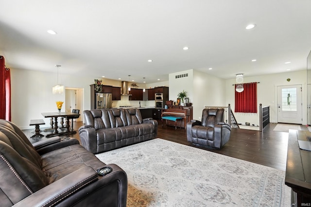 1263 E Legacy Ln, Winona Lake, IN 46590 - living room featuring dark wood finished floors and recessed lighting