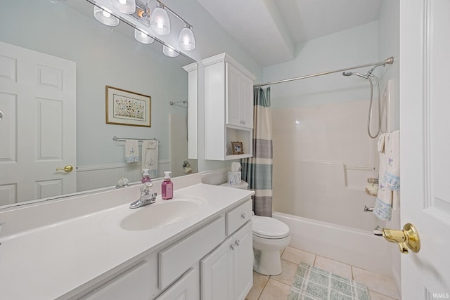 5132 Dunbar Dr, Lafayette, IN 47905 - full bathroom with tile patterned flooring, toilet, vanity, and shower / tub combo with curtain