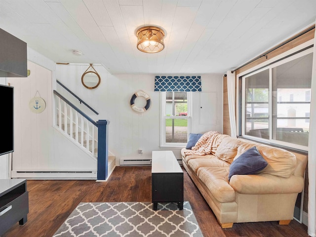 315 Lane 201bb Lake George Ln, Fremont, IN 46737 - living area with baseboard heating, wood finished floors, and stairway