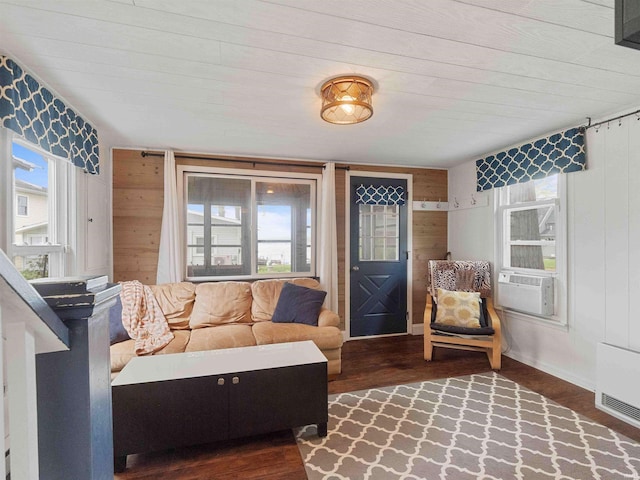 315 Lane 201bb Lake George Ln, Fremont, IN 46737 - living area featuring plenty of natural light, cooling unit, wood finished floors, and wooden walls