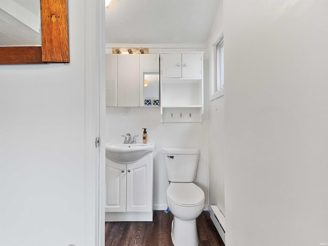 315 Lane 201bb Lake George Ln, Fremont, IN 46737 - bathroom with a baseboard radiator, wood finished floors, toilet, and vanity