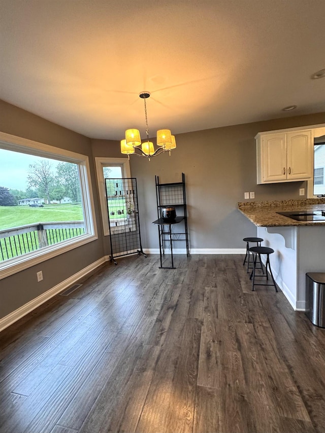 1953 S Troon Rd, Winona Lake, IN 46590 - dining room with dark wood-style flooring, a chandelier, plenty of natural light, and baseboards