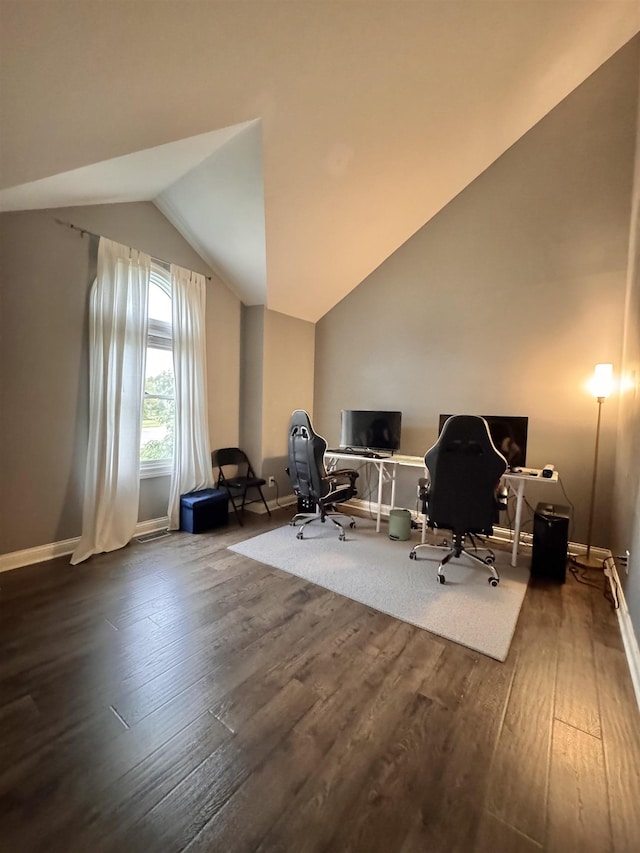 1953 S Troon Rd, Winona Lake, IN 46590 - office area featuring wood finished floors, lofted ceiling, and baseboards