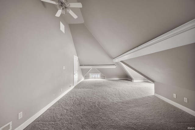 511 N 7th St, Lafayette, IN 47901 - bonus room featuring a ceiling fan, lofted ceiling, carpet flooring, and baseboards