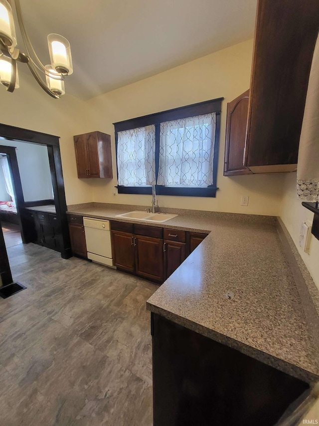 1021 E Blackford Ave, Evansville, IN 47714 - kitchen with dishwasher, a sink, dark brown cabinets, and plenty of natural light