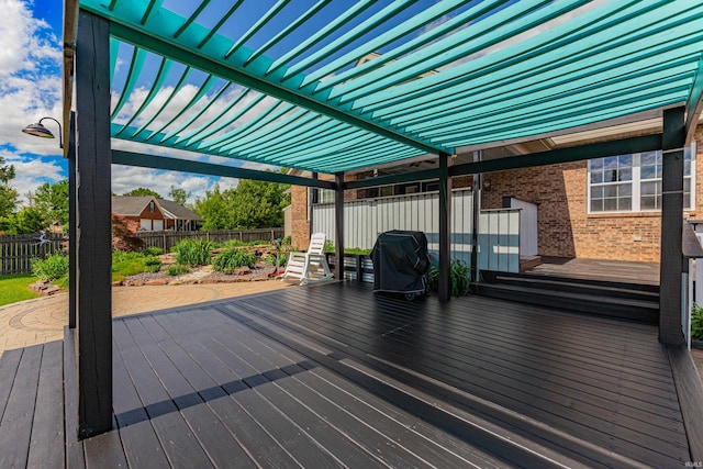 7680 Saint Jordan Cir, Newburgh, IN 47630 - wooden deck with a fenced backyard, a pergola, and a grill