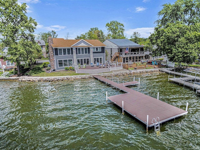 411 Auditorium Blvd, Winona Lake, IN 46590 - dock area featuring a deck with water view and stairway