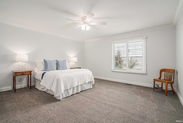 411 Auditorium Blvd, Winona Lake, IN 46590 - carpeted bedroom with ornamental molding, baseboards, and a ceiling fan